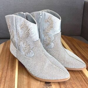 GB Girls Silver Rhinestone Western Cowboy Boots 1M